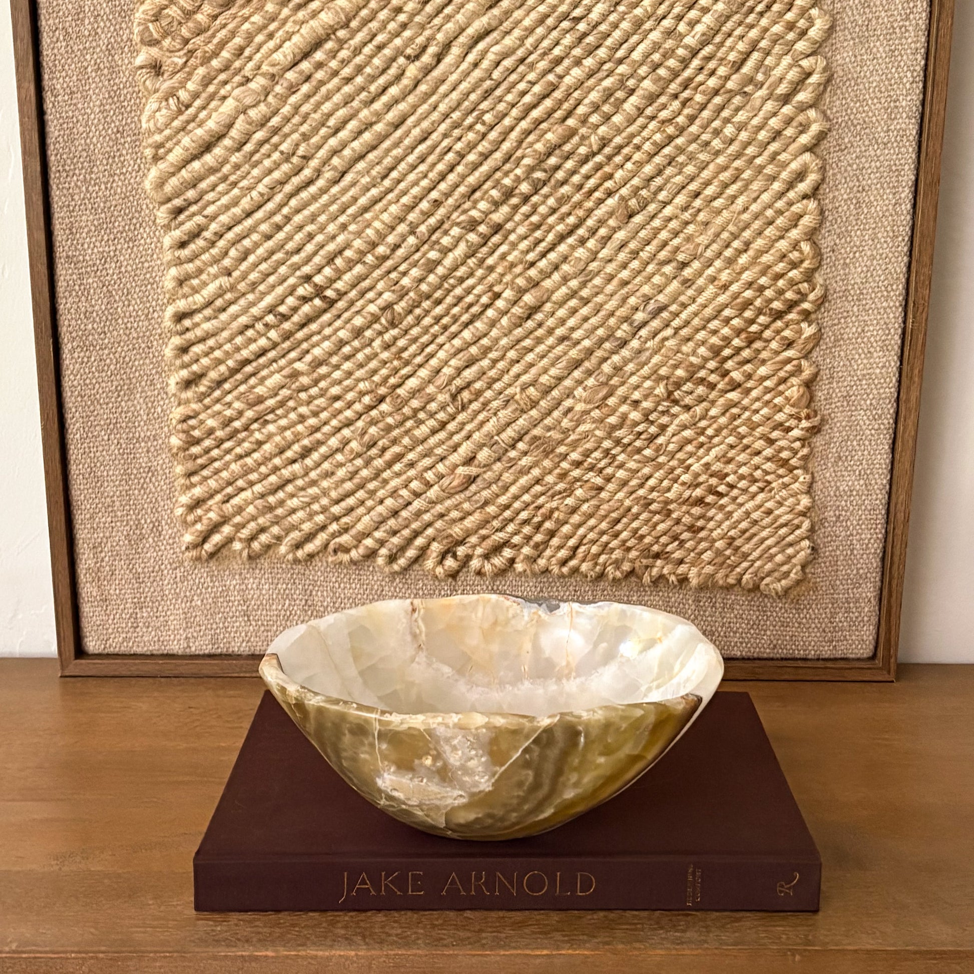 Decorative olive onyx bowl handcrafted from natural stone