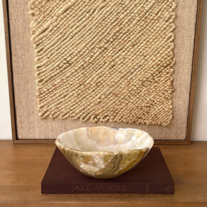 Decorative olive onyx bowl handcrafted from natural stone