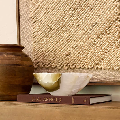 Natural olive onyx decorative bowl with unique stone patterns