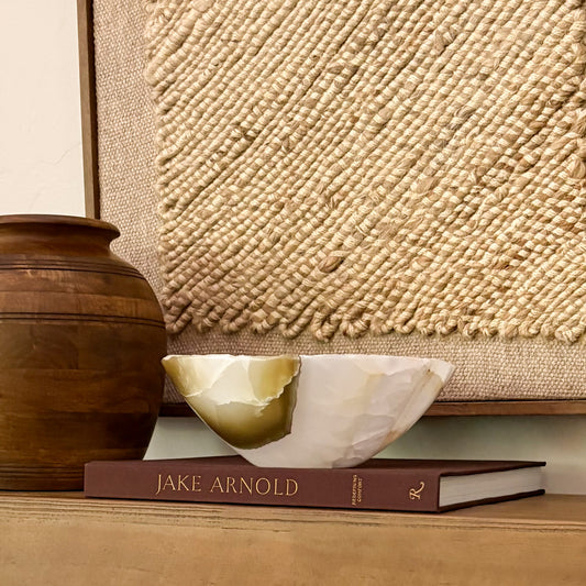 Natural olive onyx decorative bowl with unique stone patterns