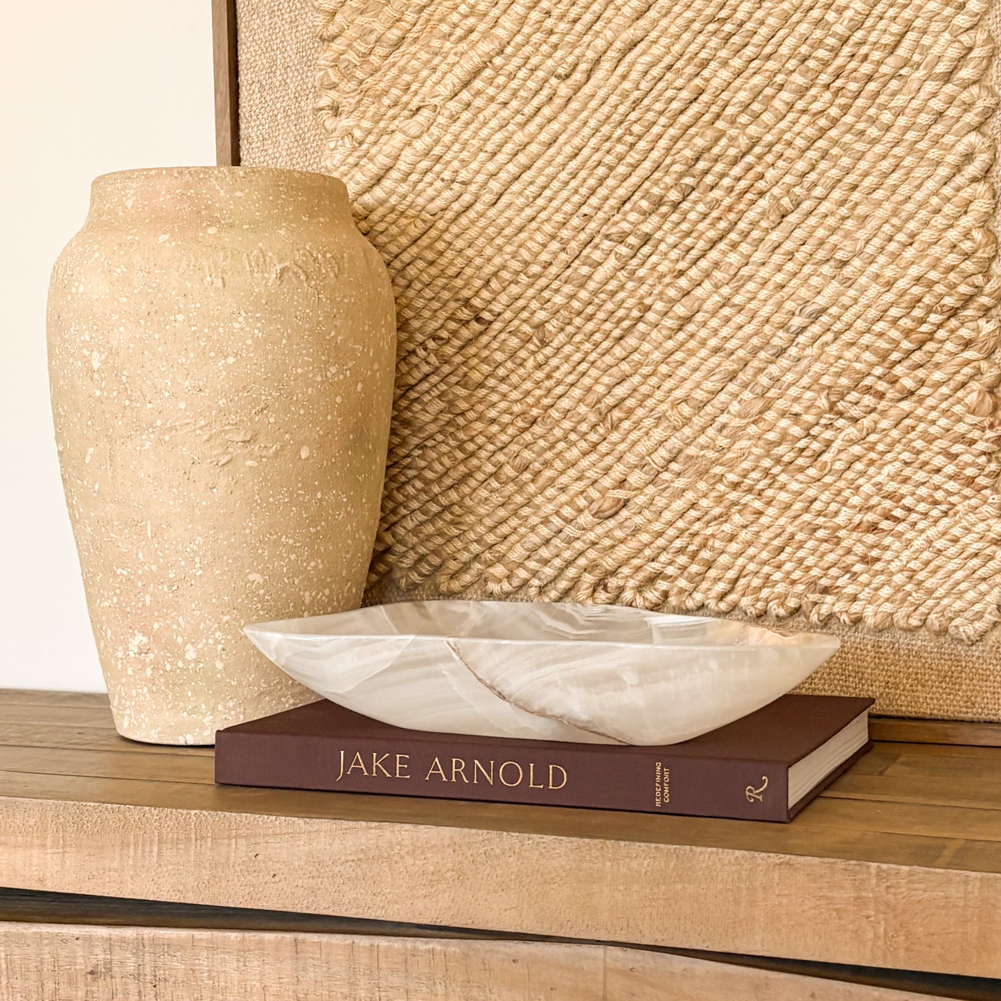 Hand carved white and amber onyx bowl, luxury natural stone home decor centerpiece