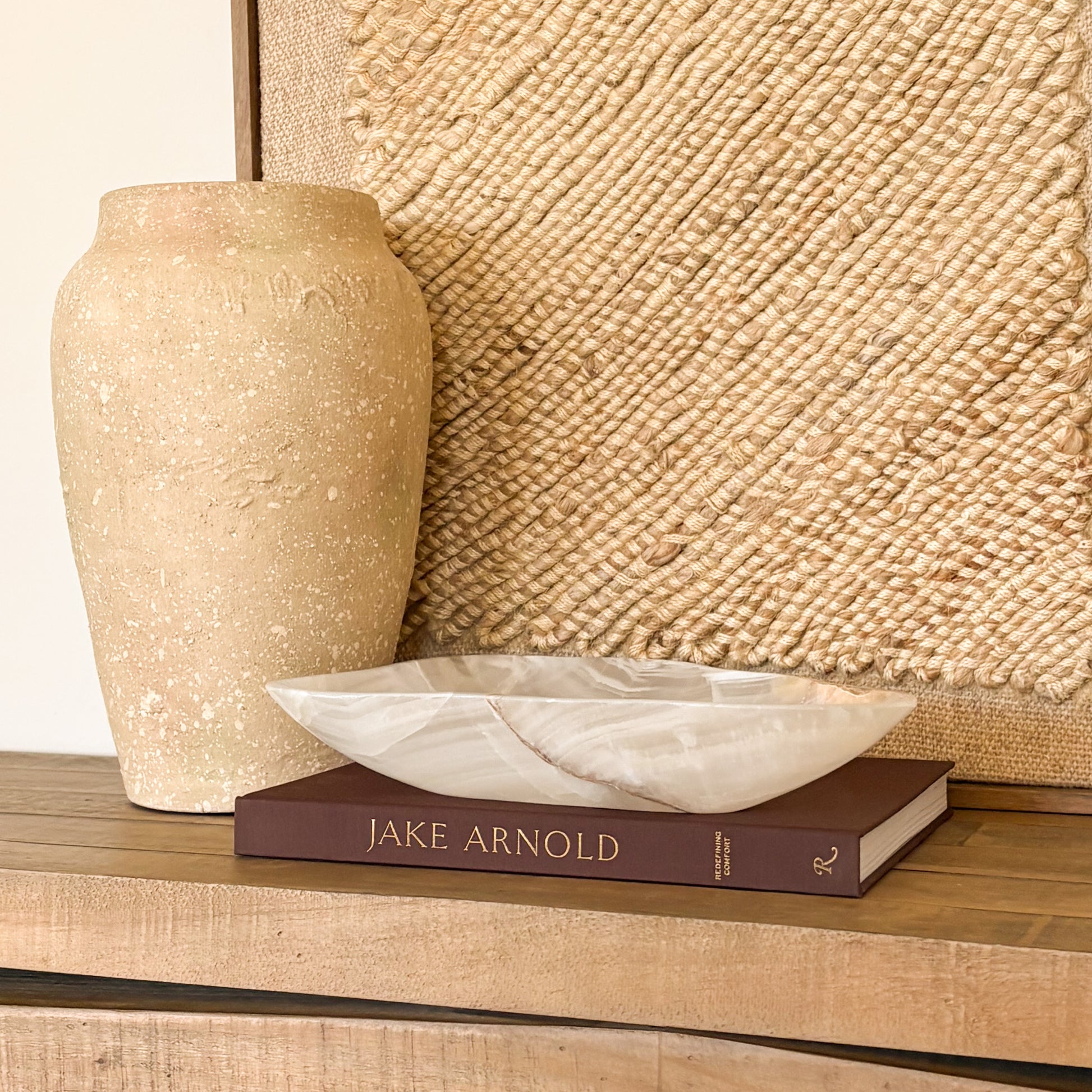 Hand carved white and amber onyx bowl, luxury natural stone home decor centerpiece