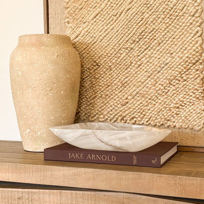 Hand carved white and amber onyx bowl, luxury natural stone home decor centerpiece