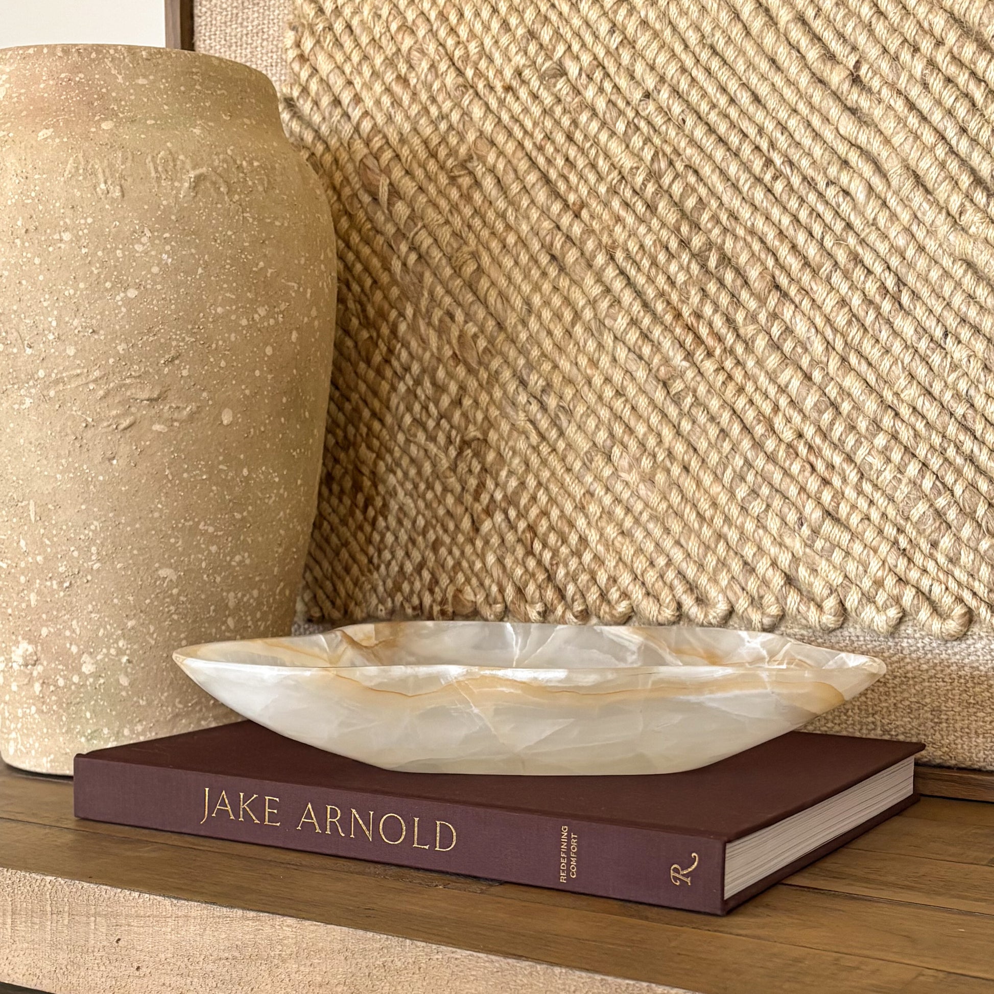 Natural white and amber onyx bowl, handcrafted luxury home decor accent