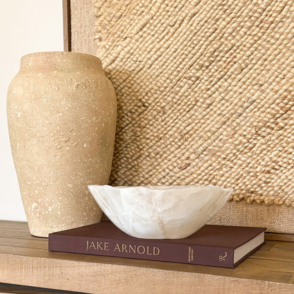 Hand carved white onyx bowl with natural stone veining