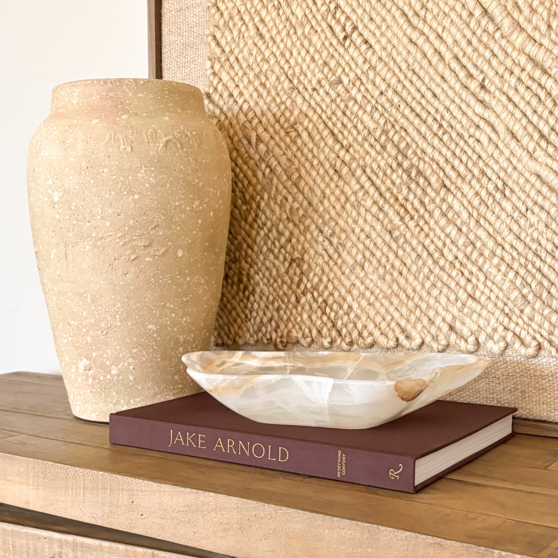 Hand carved white and amber onyx bowl, luxury natural stone home decor centerpiece