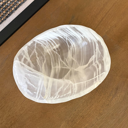 Handcrafted white onyx stone bowl for home decor and table display
