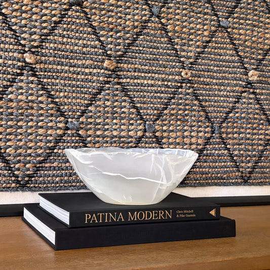 Luxury white onyx bowl centerpiece with unique natural patterns