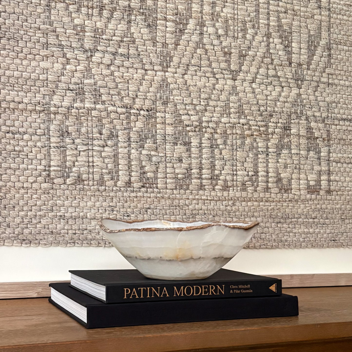 Natural White Onyx Decorative Bowl with Hand Carved Finish