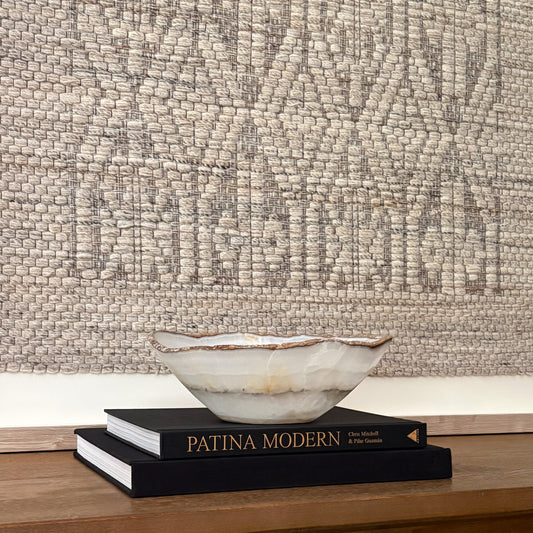 Natural White Onyx Decorative Bowl with Hand Carved Finish