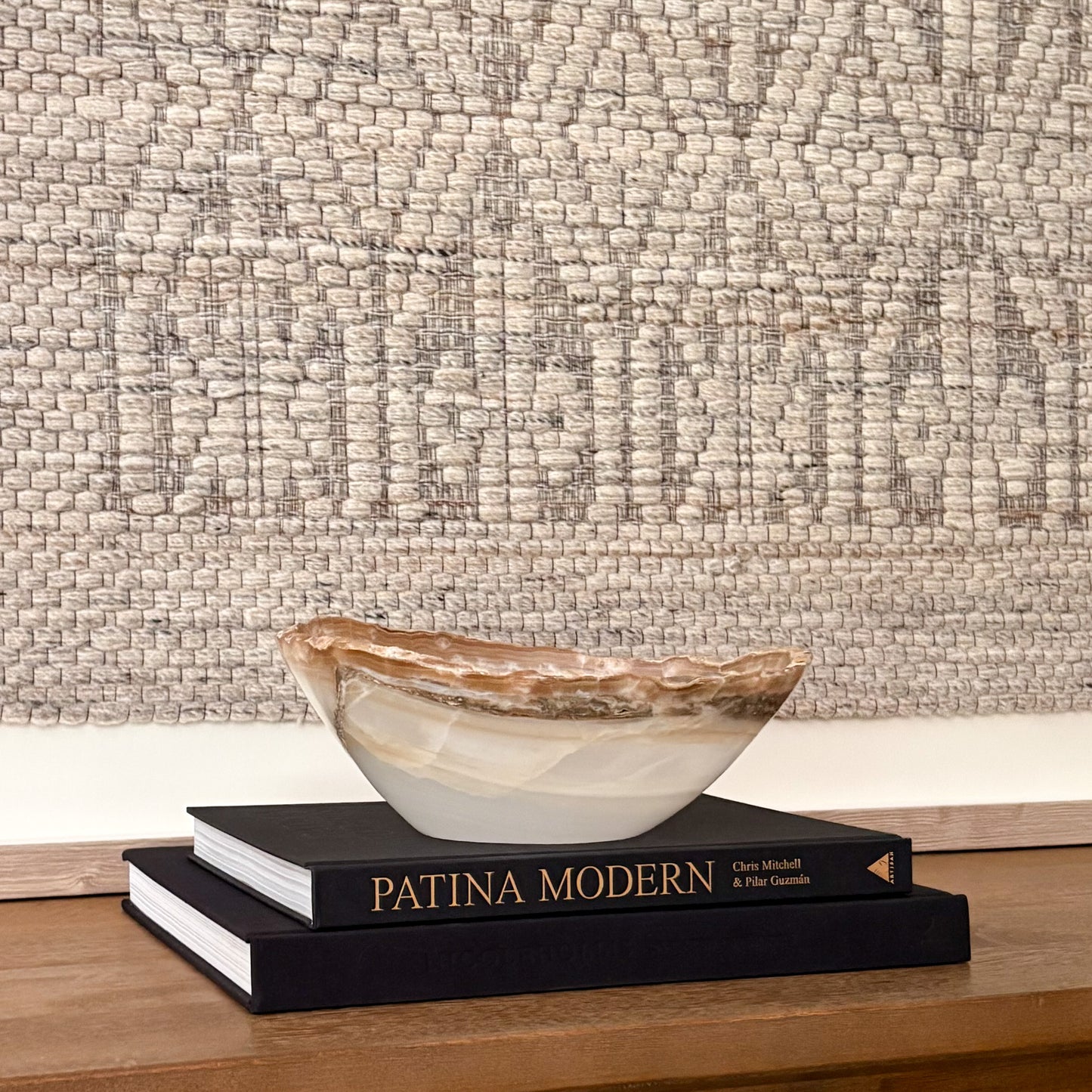 Sculptural Hand Carved White Onyx Bowl for Interior Accent Decor