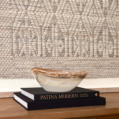 Sculptural Hand Carved White Onyx Bowl for Interior Accent Decor