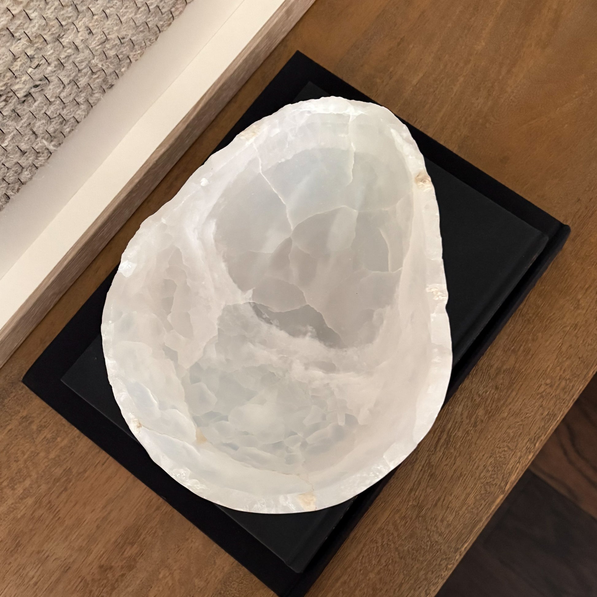 Natural white onyx serving bowl with unique handcrafted details