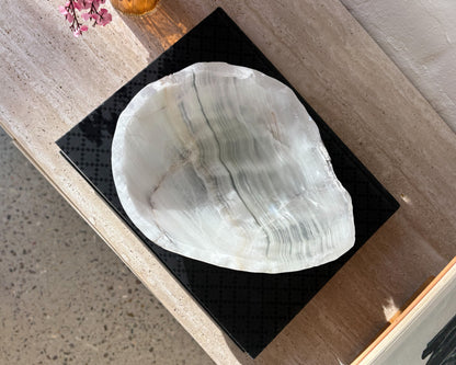 Minimalist white onyx bowl handcrafted from natural stone