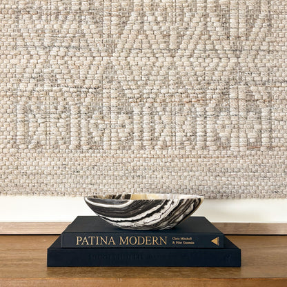 Small hand carved zebra onyx bowl with natural black and white striped veining