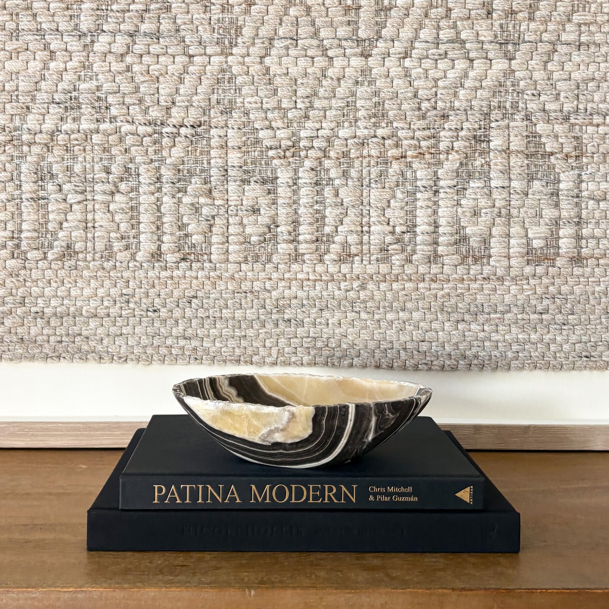 Small striped zebra onyx bowl with smooth polished finish