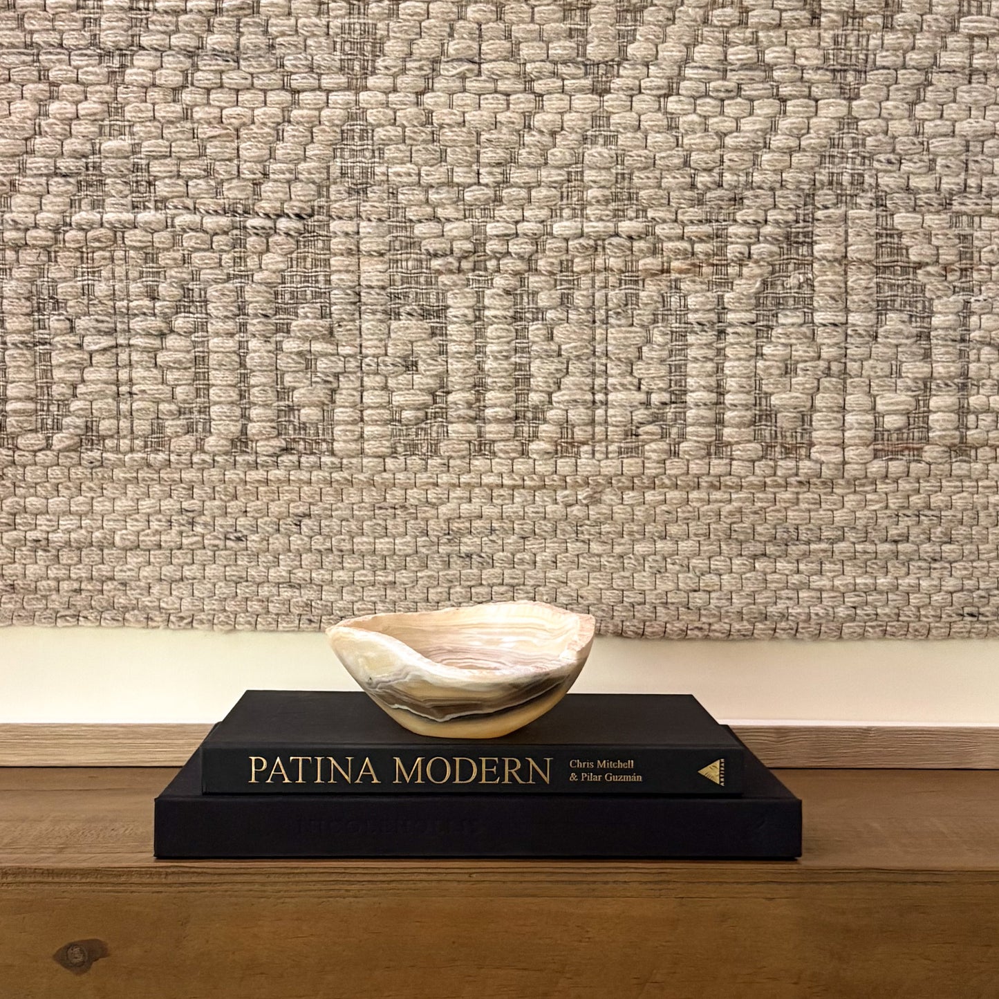 Decorative zebra onyx stone bowl, hand-carved with unique striped mineral formations and smooth interior