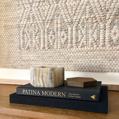 Modern grey onyx lidded box styled with design books