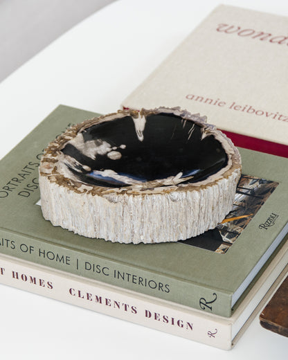 Natural stone decorative bowl made from authentic Indonesian petrified wood