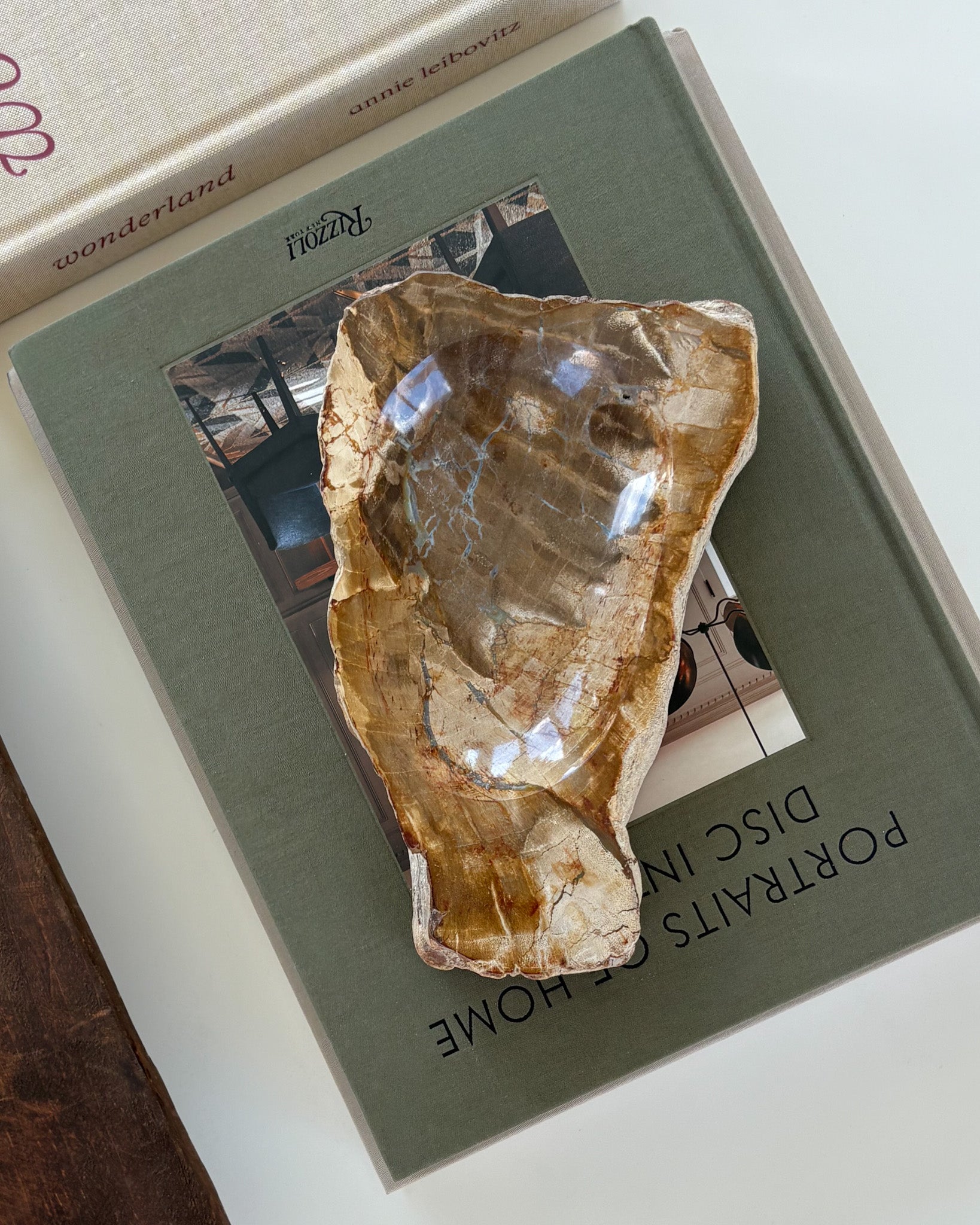 One-of-a-kind petrified wood bowl handcrafted from fossilized wood in Indonesia