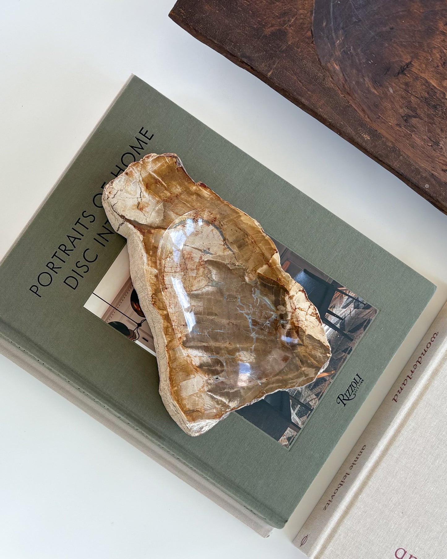 Small fossilized wood bowl crafted from genuine Indonesian petrified wood