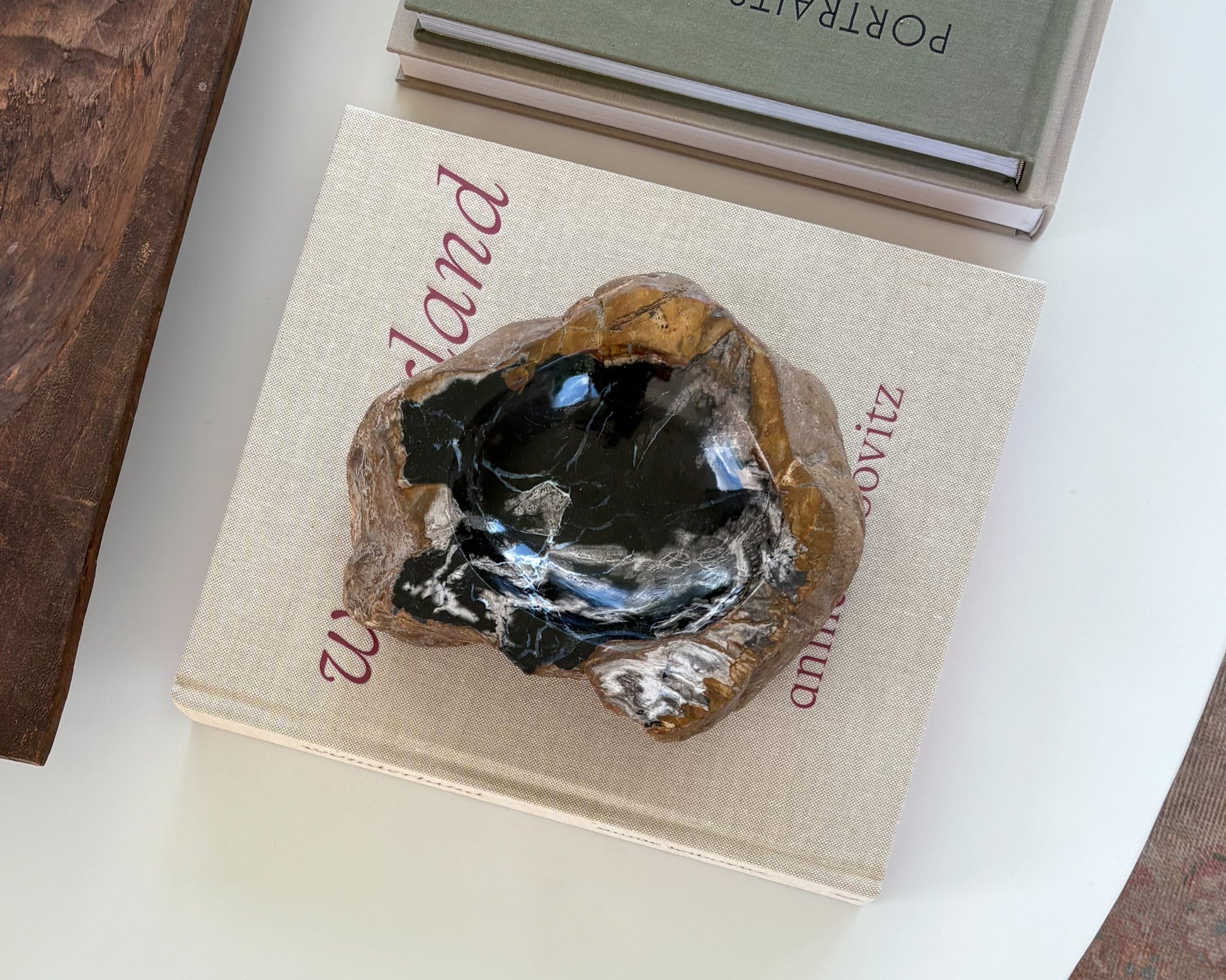 Natural stone decorative bowl made from authentic Indonesian petrified wood