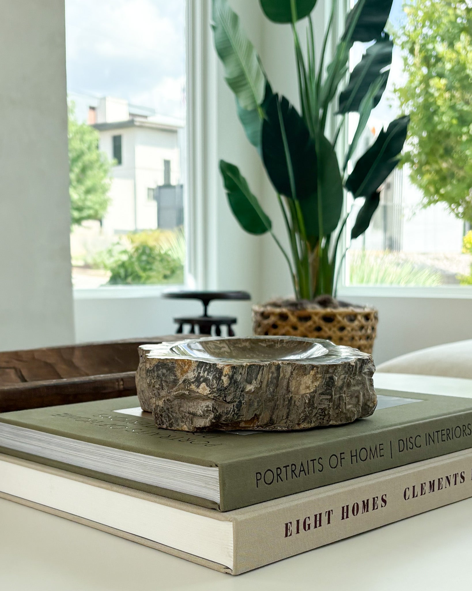 One-of-a-kind petrified wood bowl handcrafted from fossilized wood in Indonesia