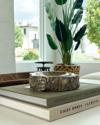 One-of-a-kind petrified wood bowl handcrafted from fossilized wood in Indonesia