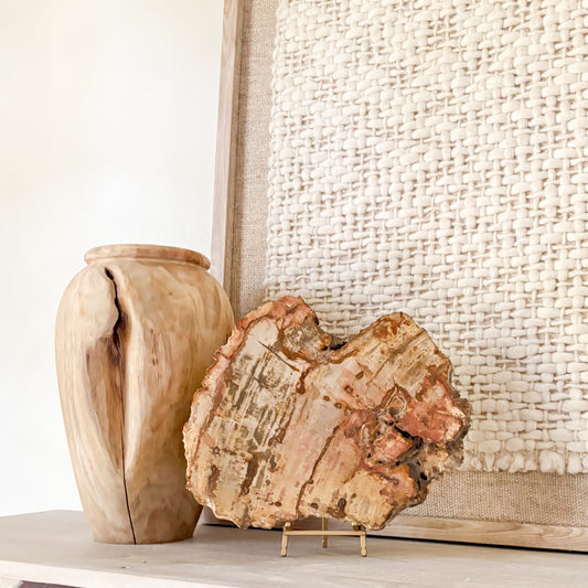 decorative petrified wood slab on stand