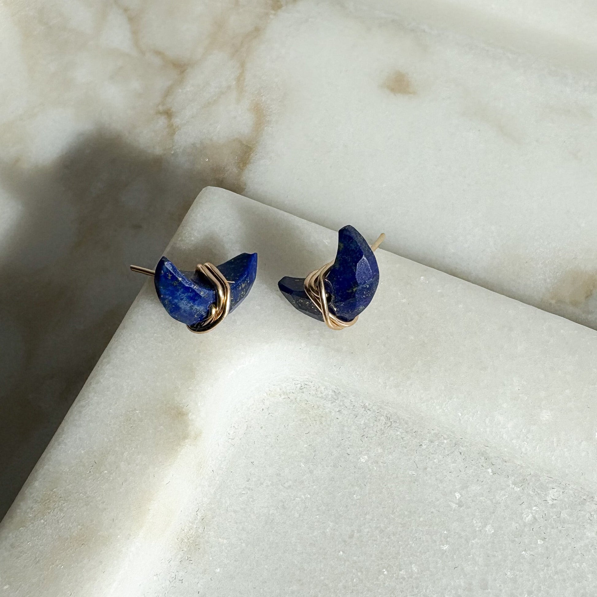modern gemstone earrings, minimalist blue gemstone stud earrings
