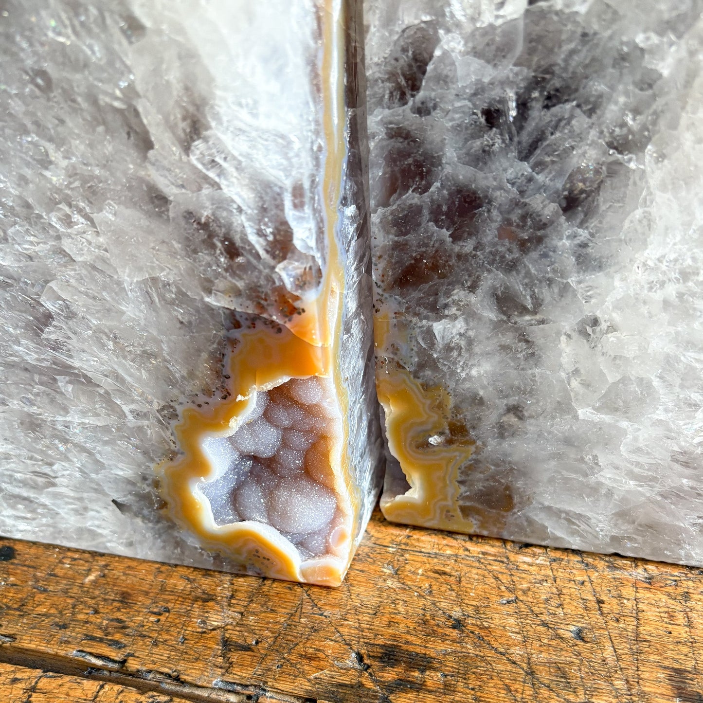 brazilian agate geode center bookends