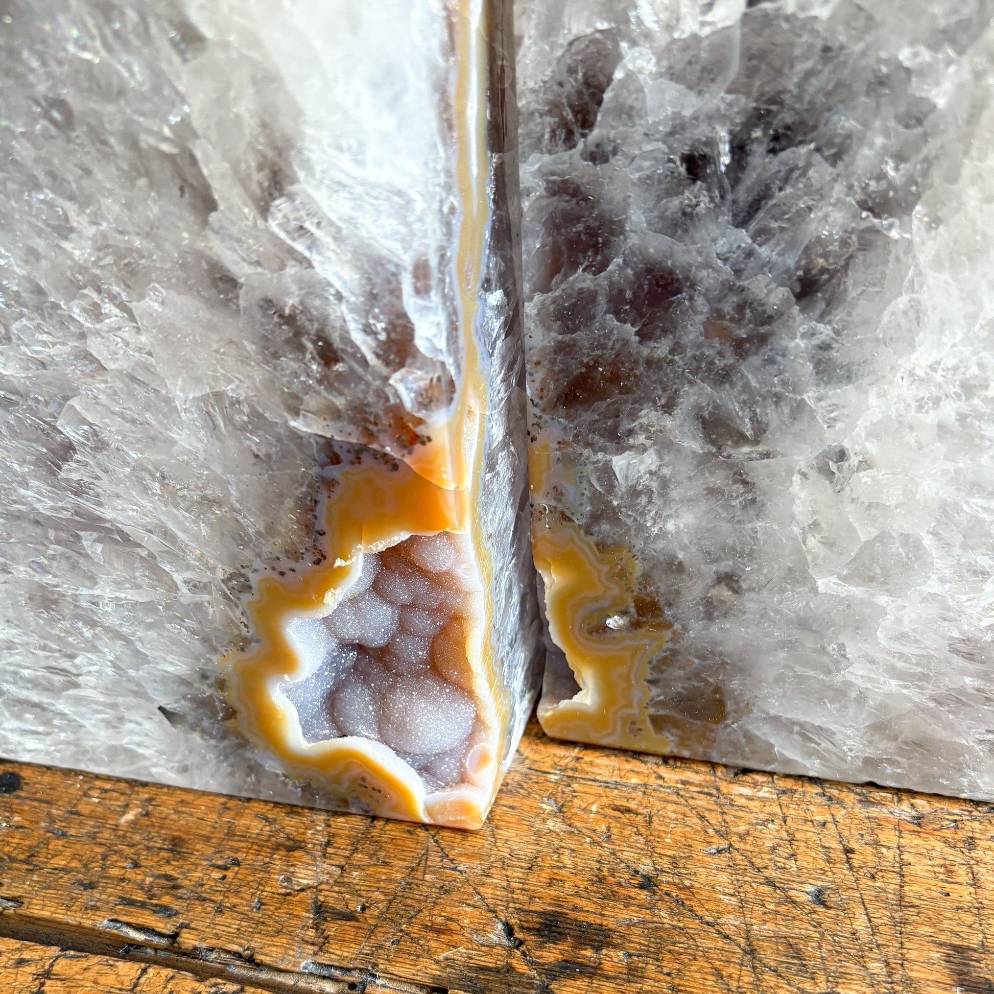 brazilian agate geode center bookends