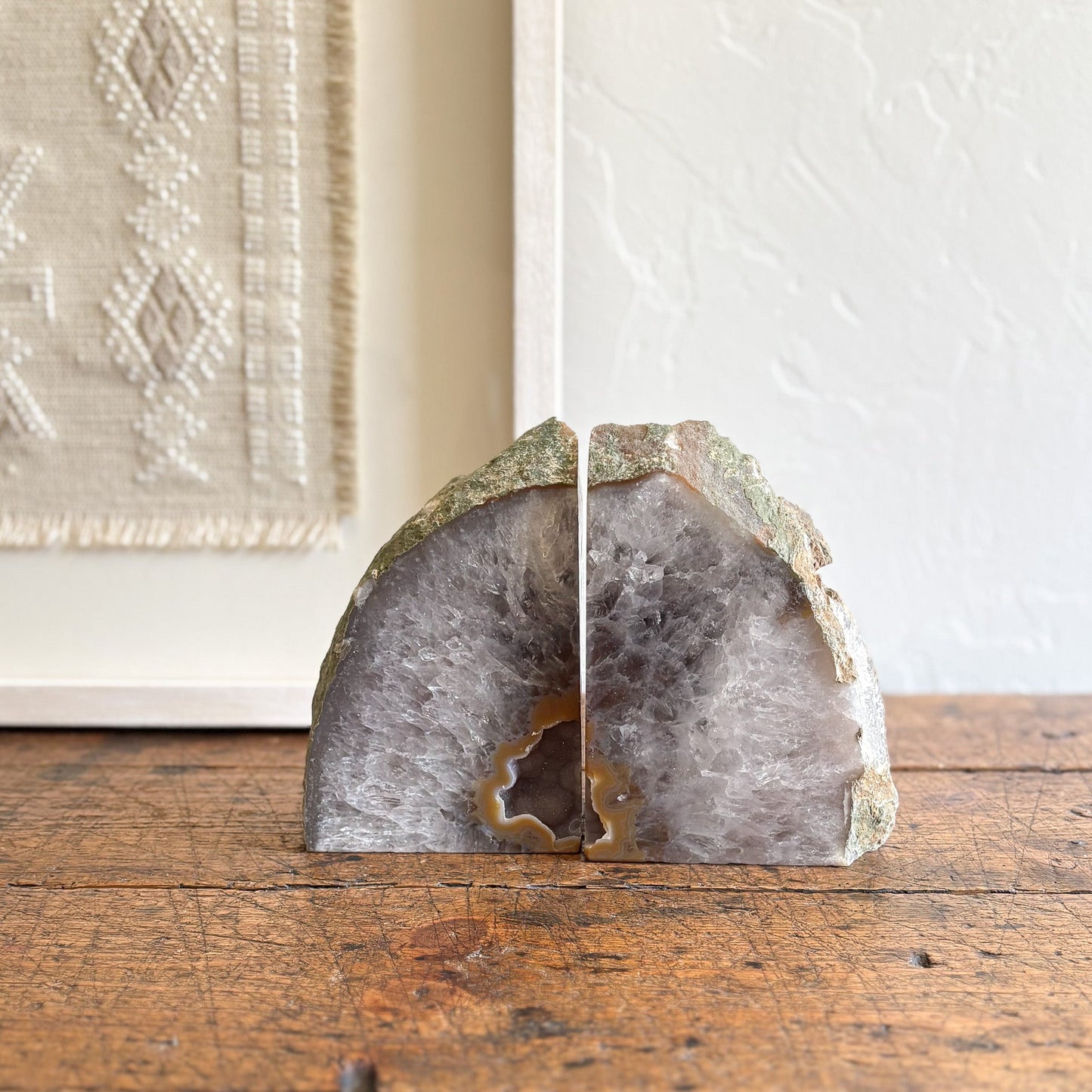 natural bookeshelf decor, modern organic home accents, crystal bookends