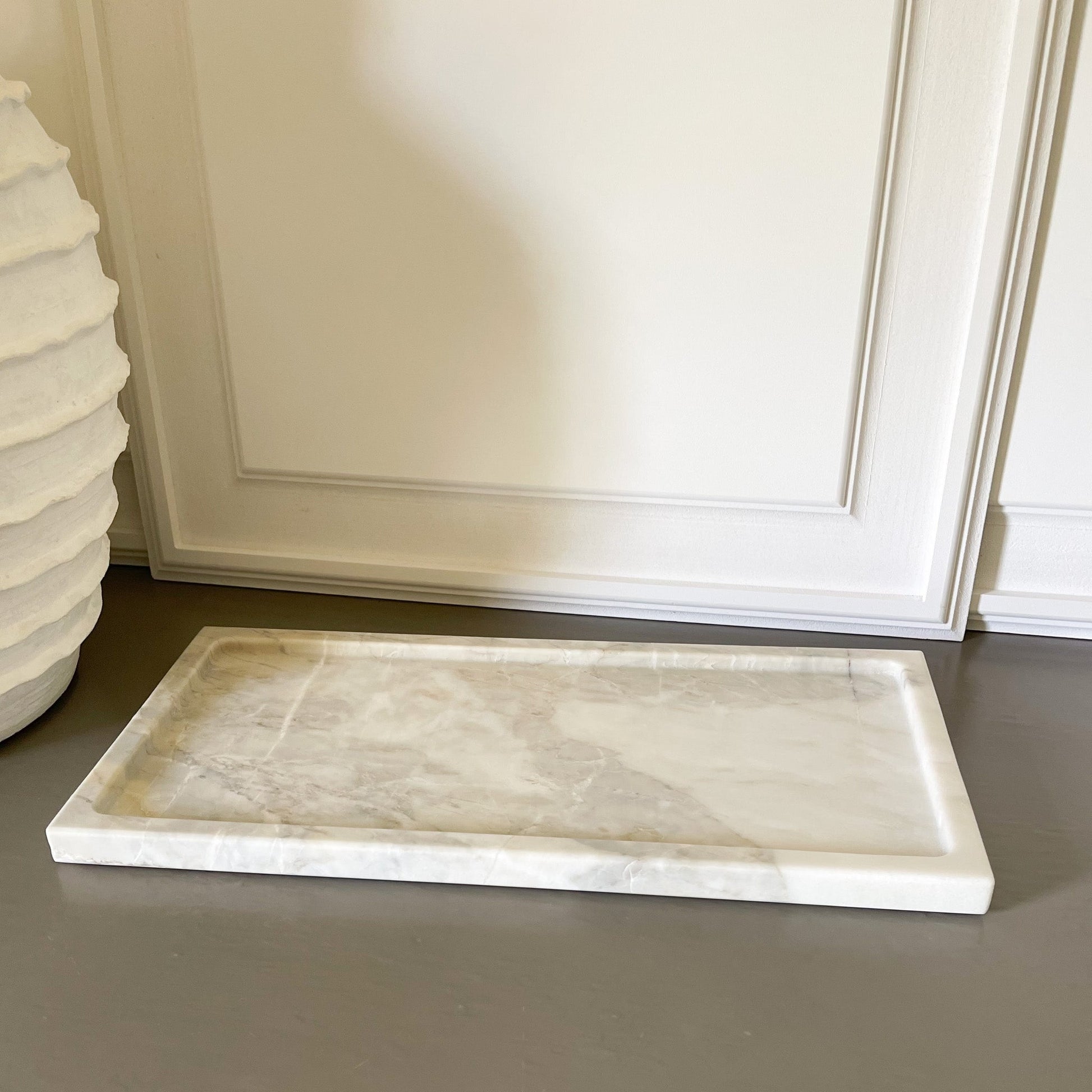 white and grey large marble tray