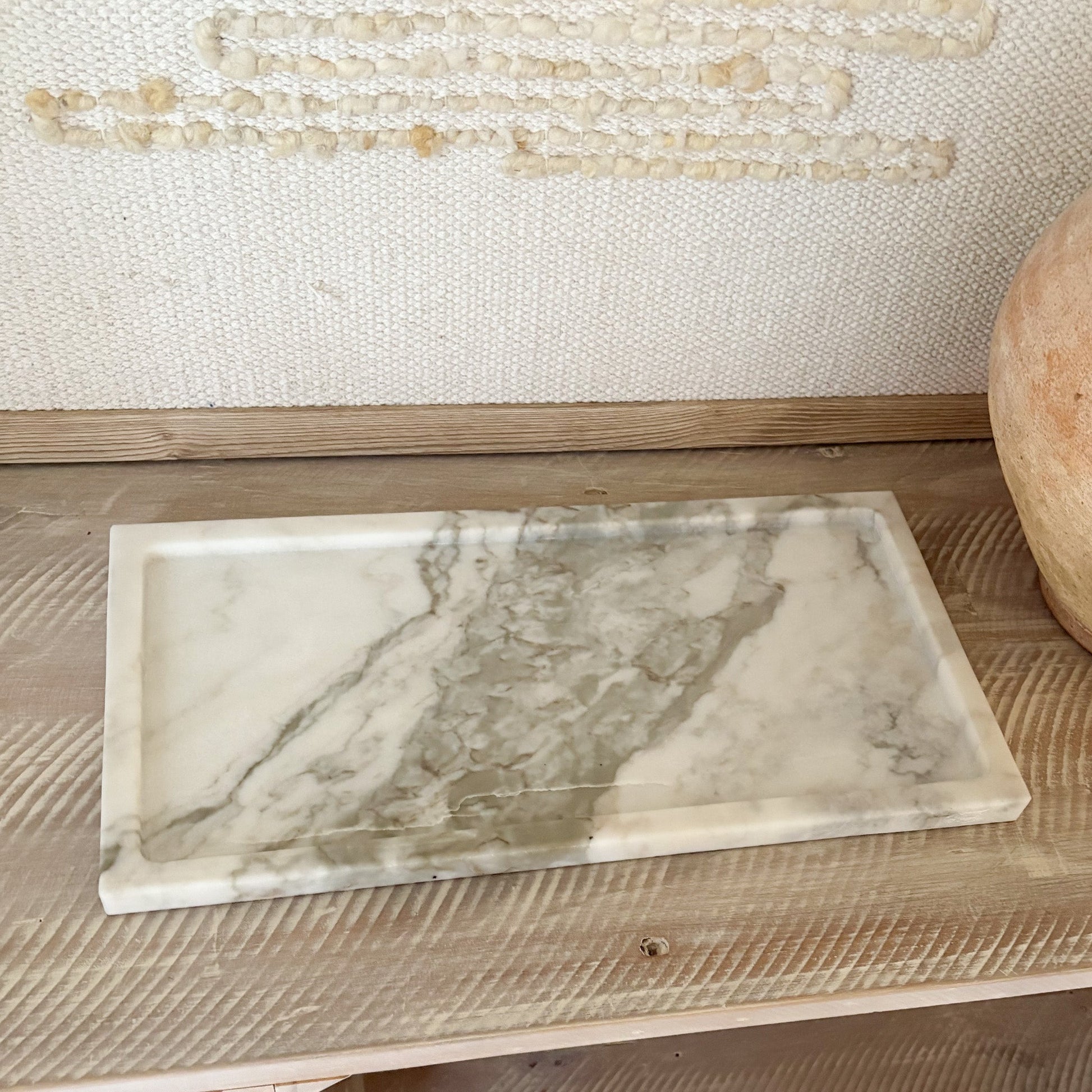 modern organic home decor, white nad gray marble vanity tray