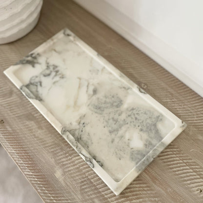 white and grey marble accent tray