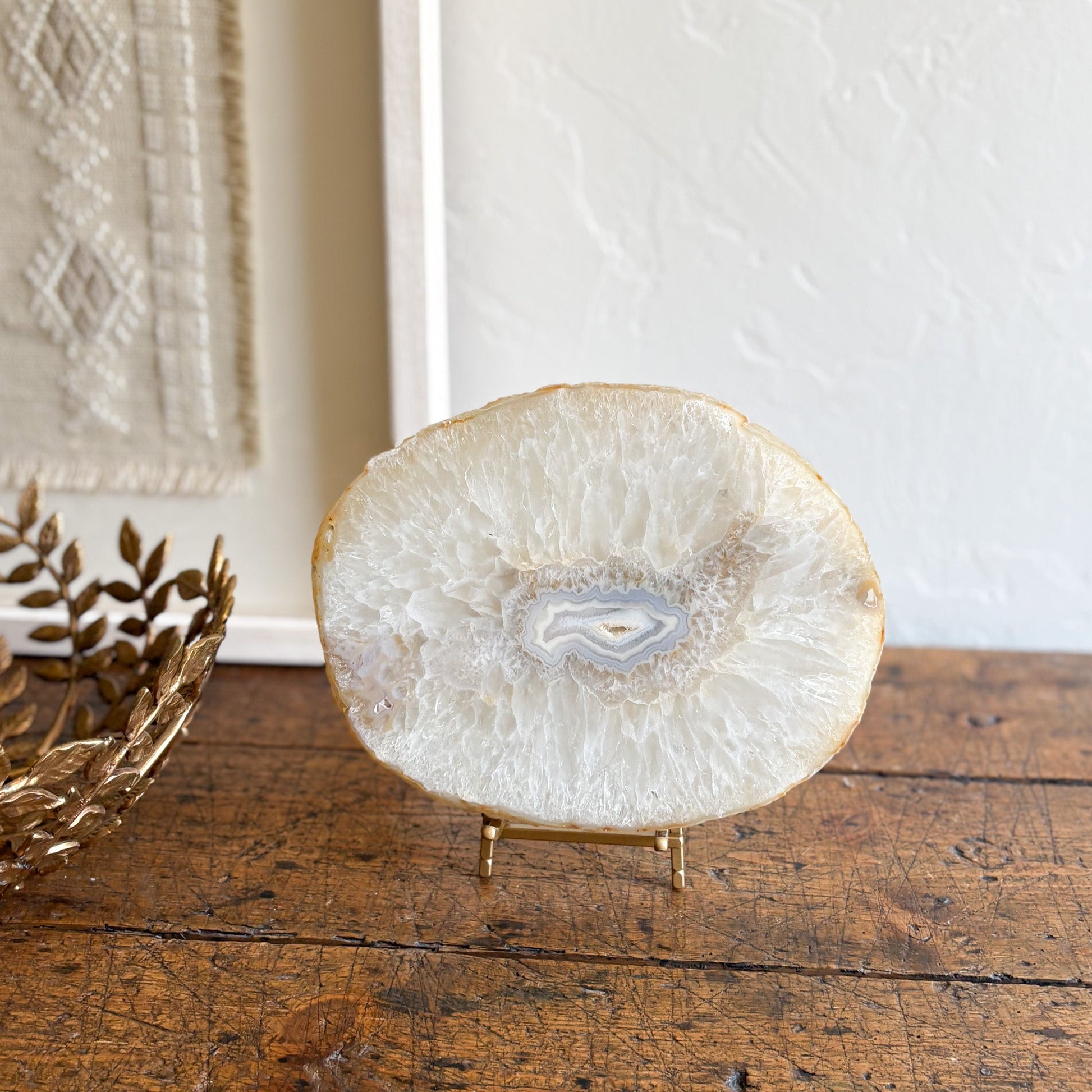 decorative white brazilian agate crystal slab