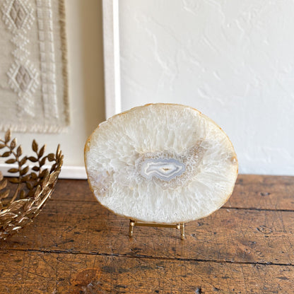decorative white brazilian agate crystal slab