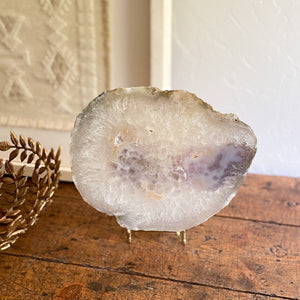 natural agate druzy slab on stand