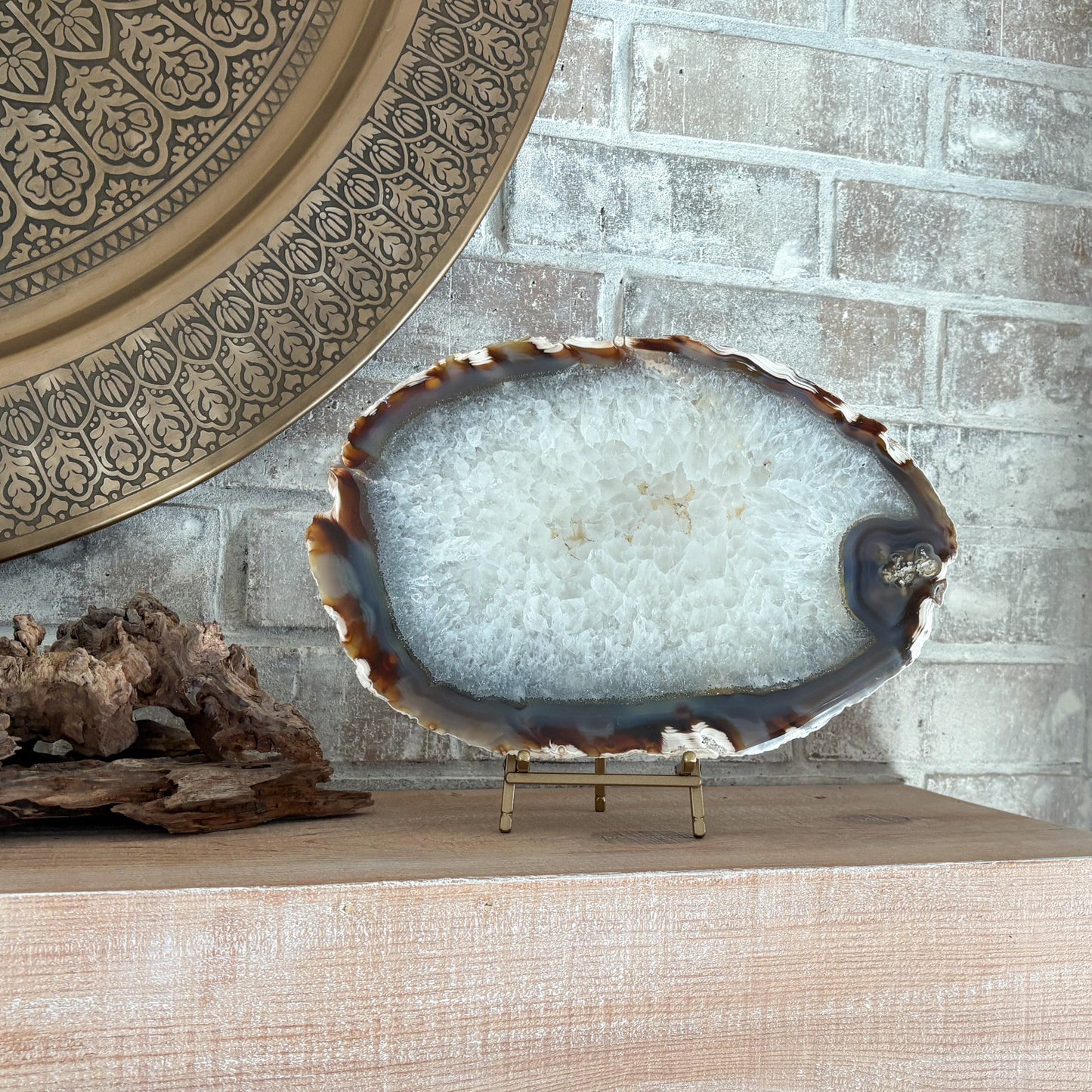 brazilian agate crystal slice on stand