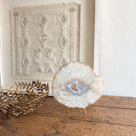 decorative natural brazilian agate alb on brass stand