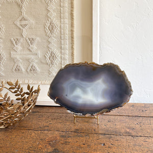 decorative brazilian agate slice on brass easel stand