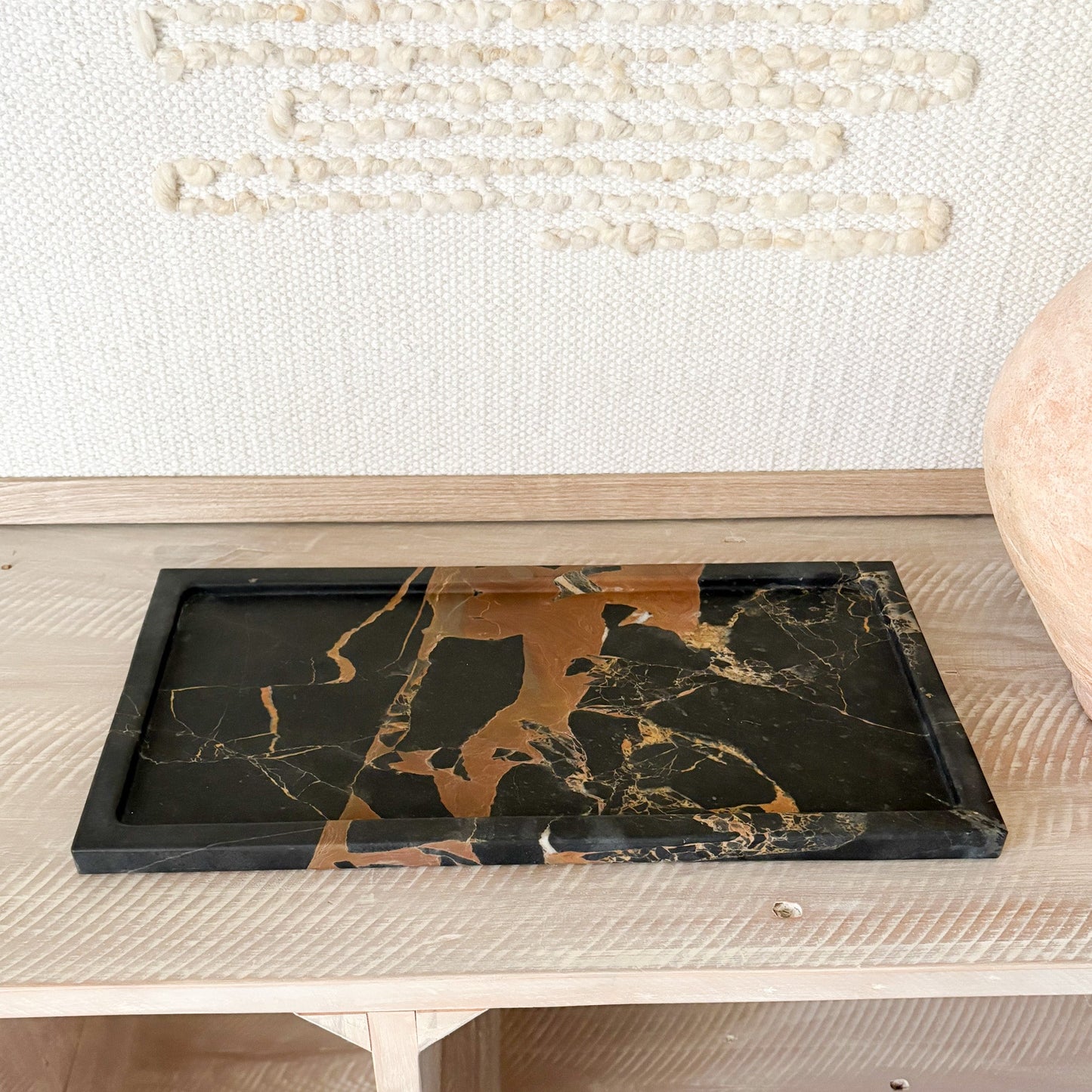 black and gold marble vanity tray