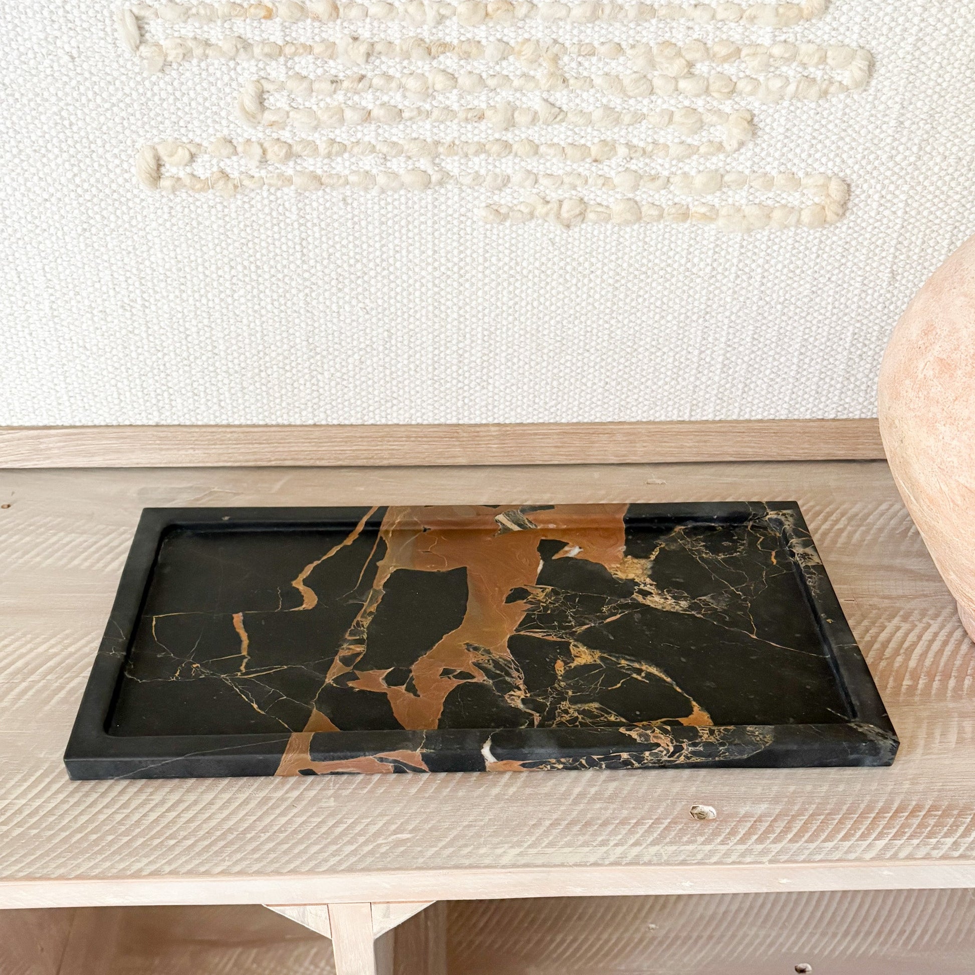 black and gold marble vanity tray