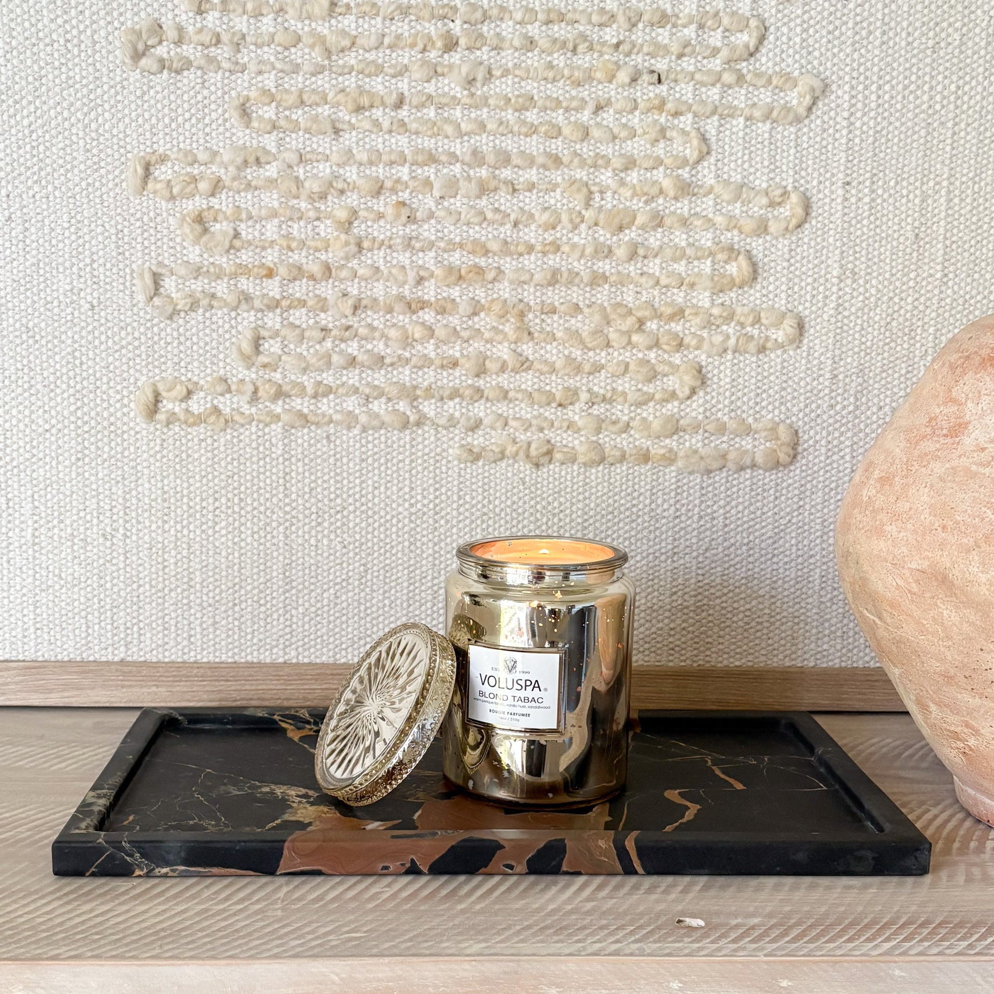 black and gold marble tray
