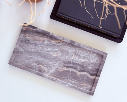 Luxury grey Cappuccino marble serving tray with distinctive natural stone veining