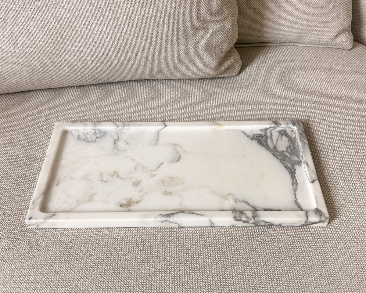 Calacatta Vagli marble decorative tray with creamy white and grey veining