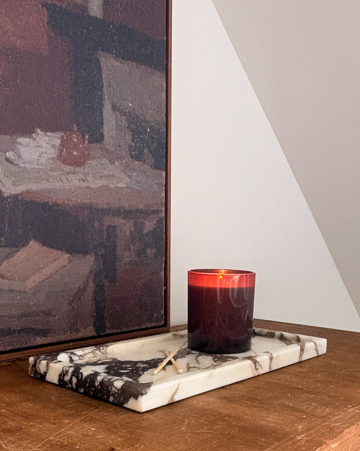 Italian Calacatta Viola marble tray with rich burgundy and violet veining