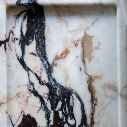 Premium Italian Calacatta Viola marble decorative tray close-up detail