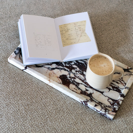 Decorative Italian marble tray with unique purple and burgundy veining